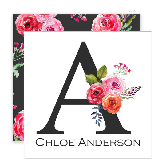 White and Charcoal Floral Initial Enclosure Cards